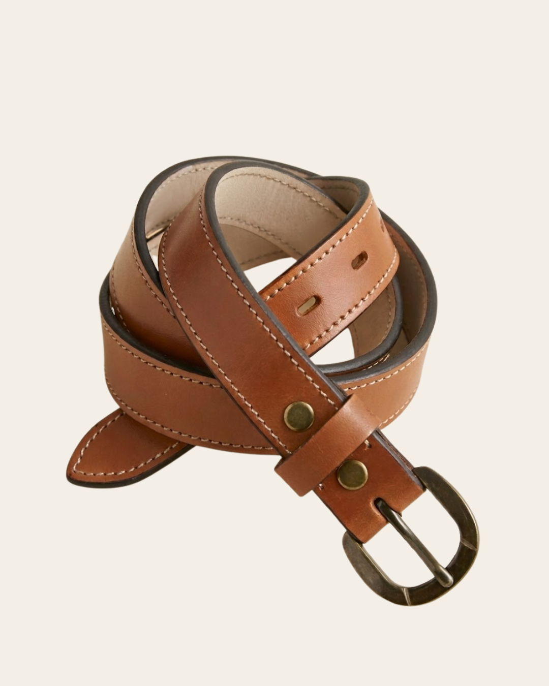 Leather Belt With Round Brass Buckle By J.Crew