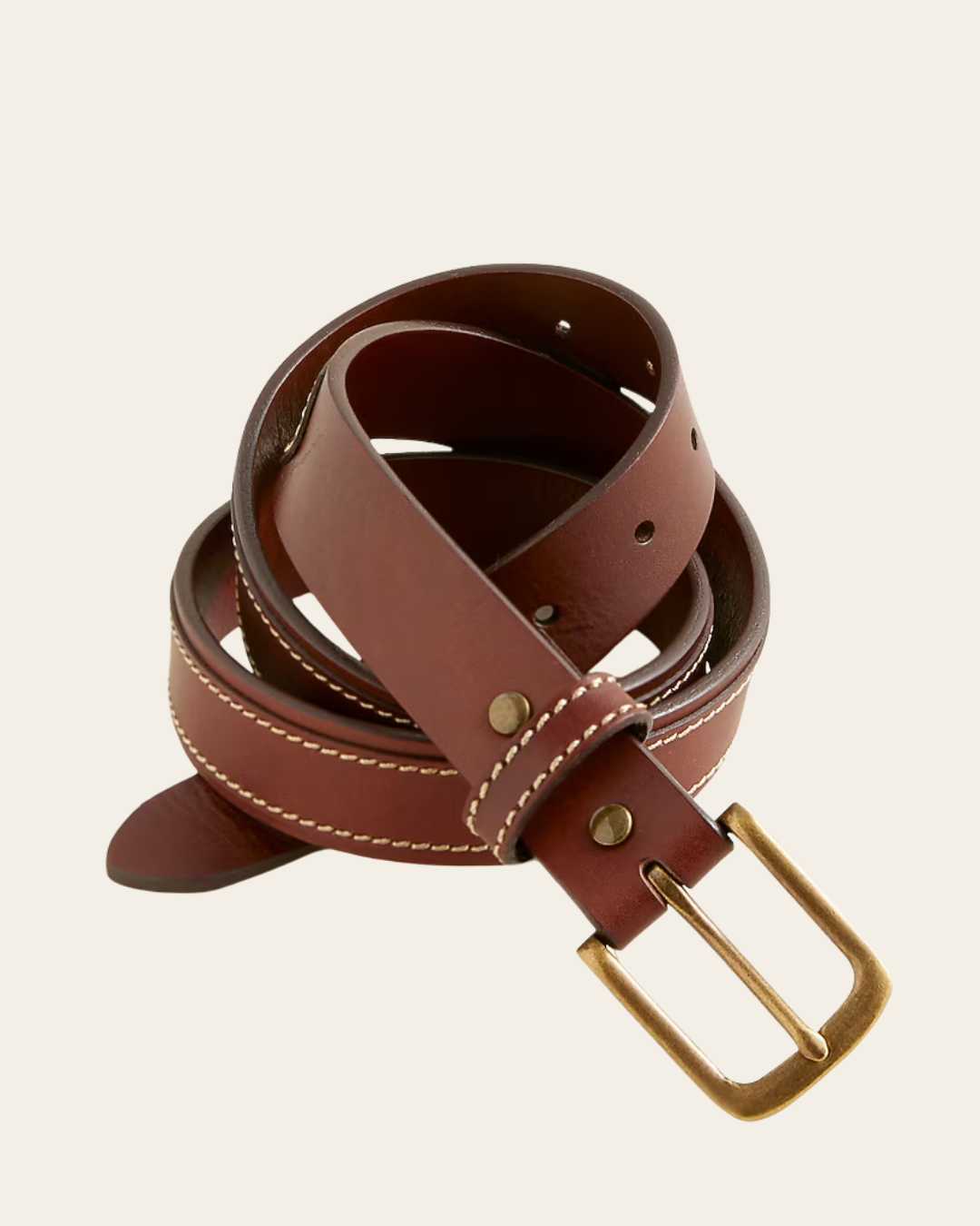 Leather Belt With Round Brass Buckle By J.Crew